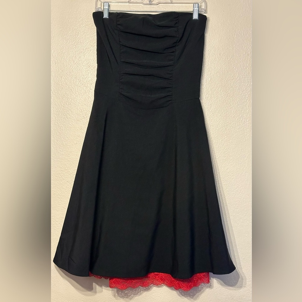 Y2K Ruby Rox Dress Black Red Lace Ruched Strapless 9